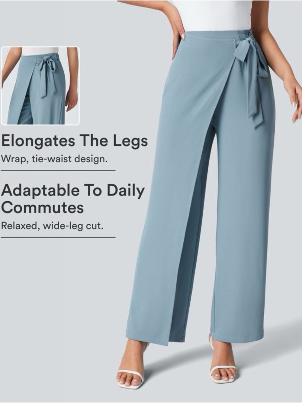 Halara Womens Light Blue Tie-Waist Draped Pants - Picture 5 of 6